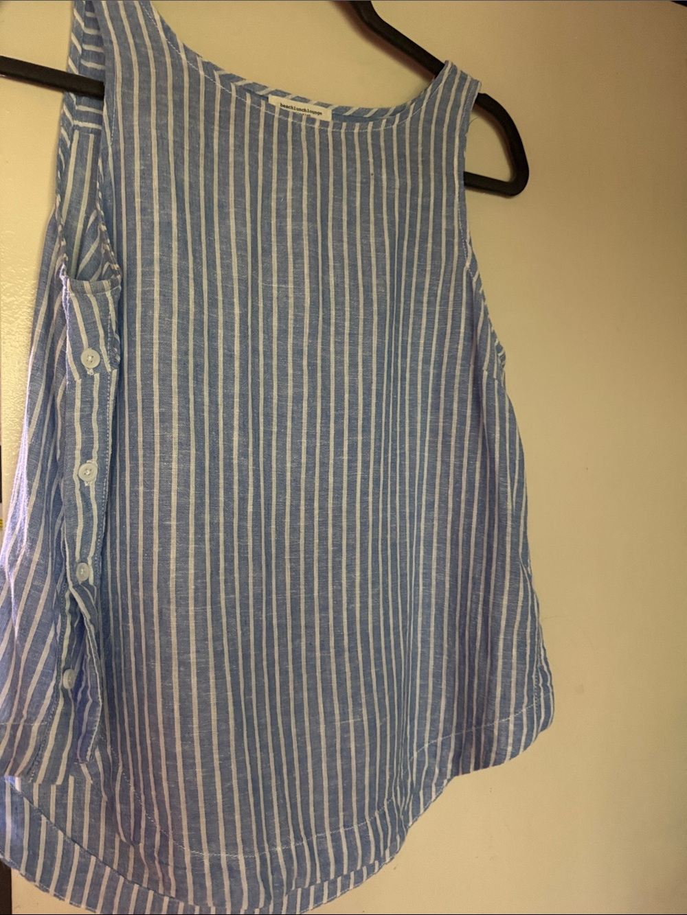 beachlunchlounge Blue and White Vertical Stripe Casual Button-Down Top
